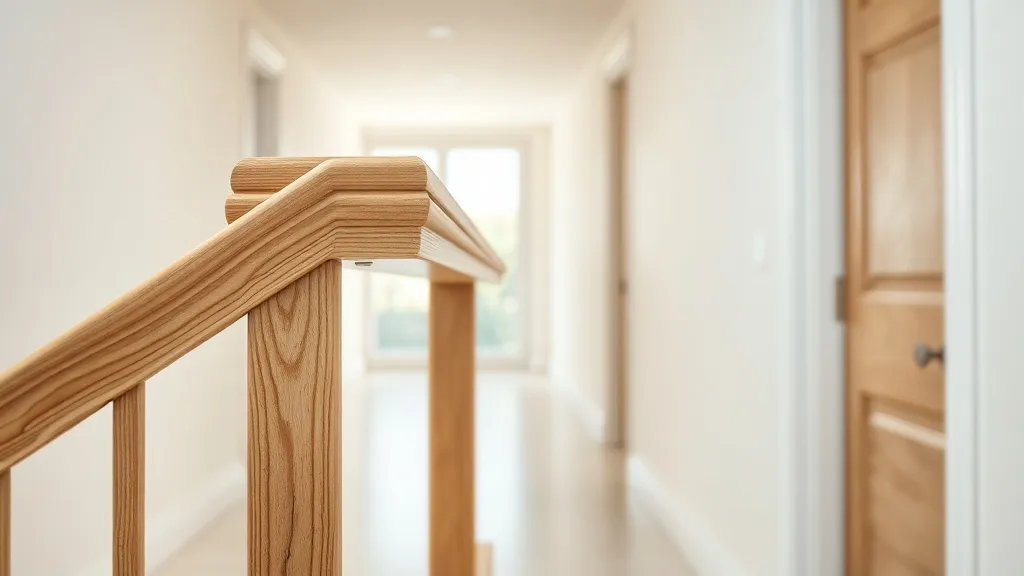 A close-up of a high-quality wooden handrail installed in a
