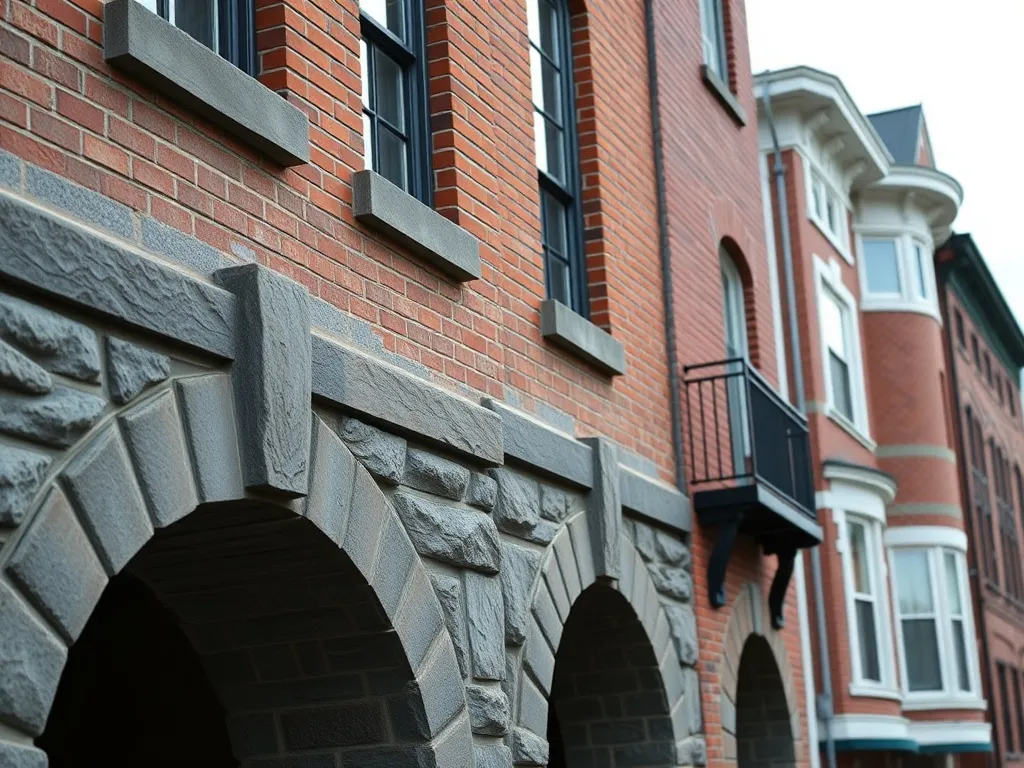 A close-up of classic brick architecture and stone details i
